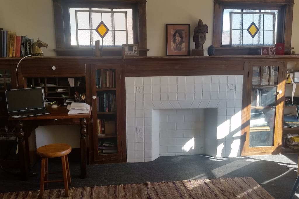 Living room, Fireplace & mini office area.