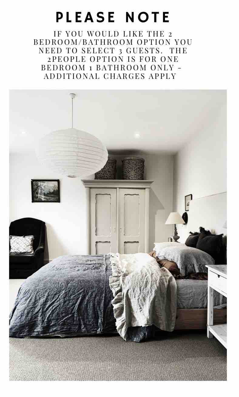 If you are checking in as 2 people but require 2 bedrooms and 2 bathrooms you need to check in as 3 people to open up the other rooms. 