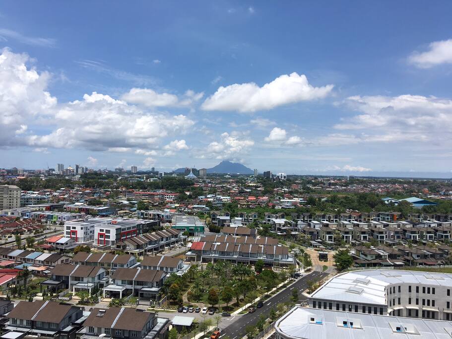 Blue sky and Mount Santubong from afar
