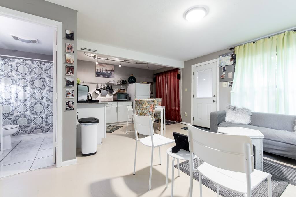 View through the living area into the kitchen