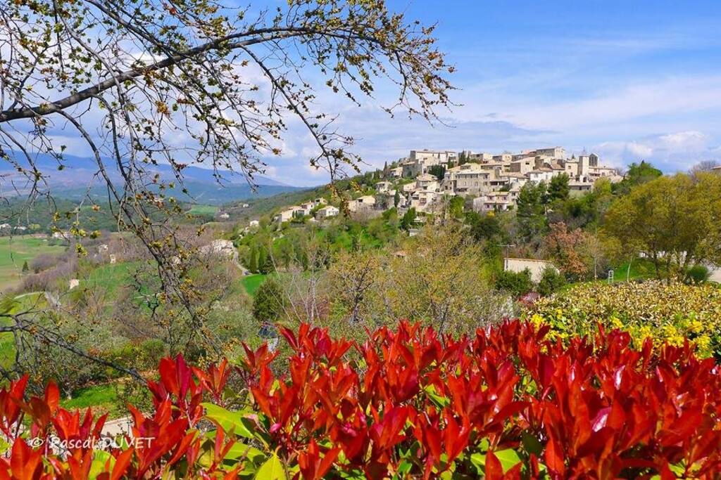 vue du village au printemps. La maison est visible au centre du village