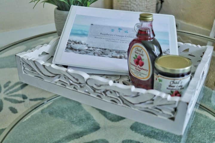 Guidebook and raspberry presents on the coffee table! 