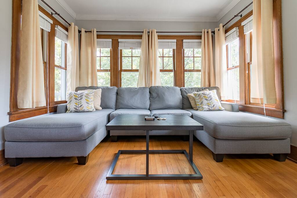 Abundant natural light in large comfortable living area