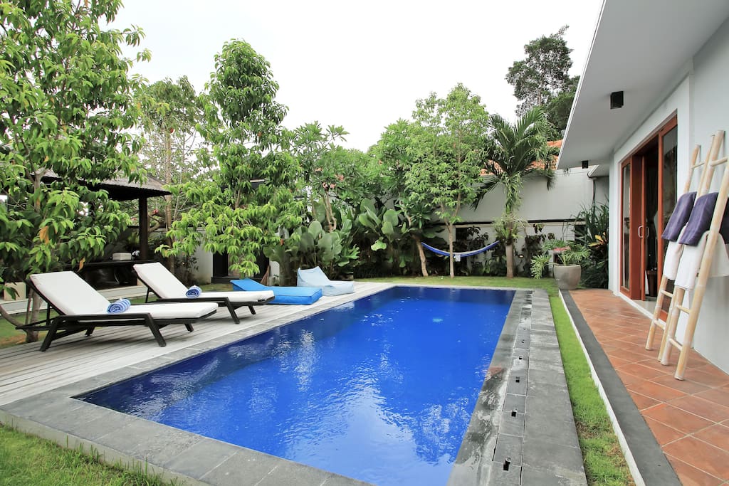 Private Swimming Pool with Sun Beds & Bean Bags