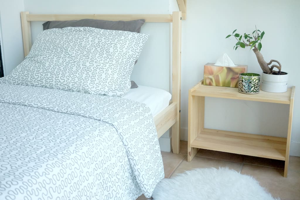 Your simple but comfy bed. Perfect for the solo-traveler!
