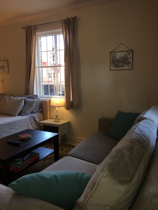 The couch has a sleeper inside for an extra bed