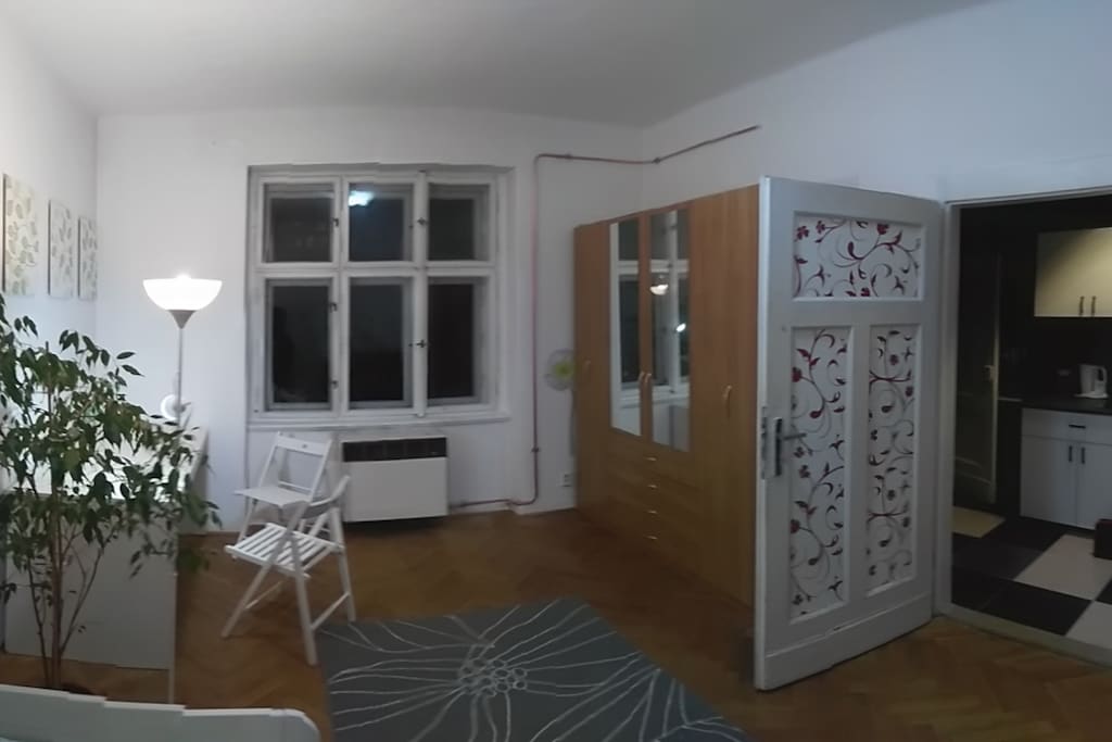 1 room (photo from 1,5 bed- floor lamp, desk, seats, window with gas heating, cabinet)