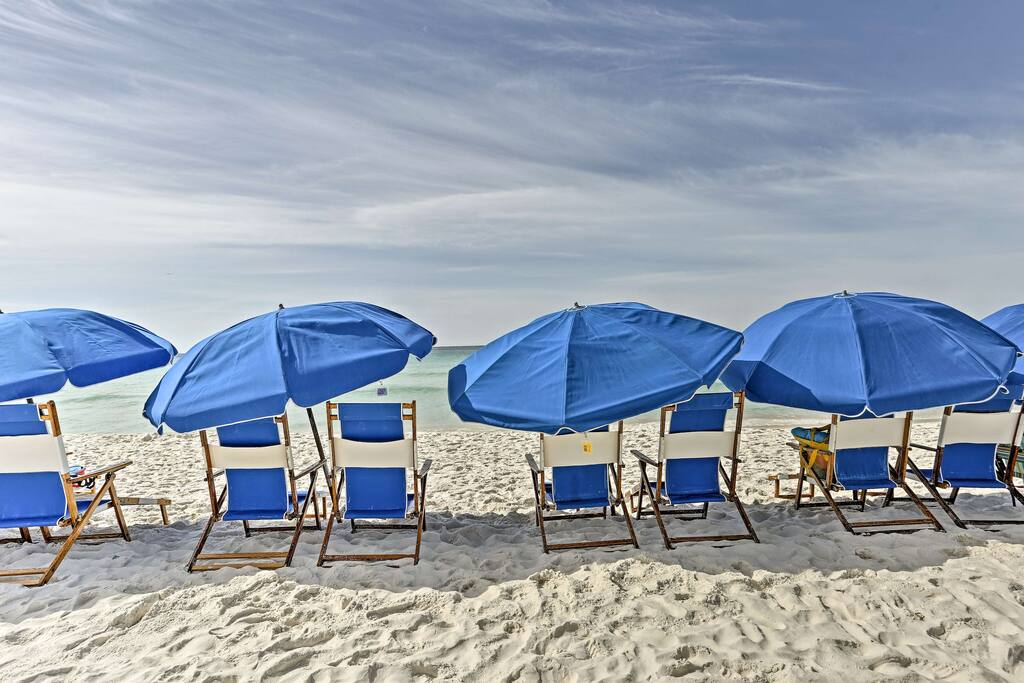 This beach sits just steps from the balcony and is home to soft white sand.