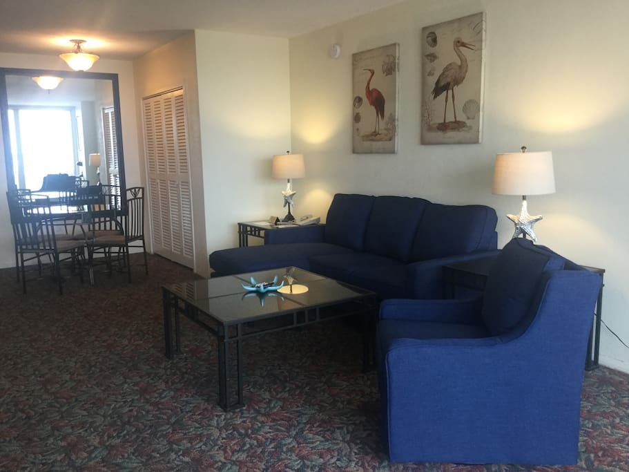 Living room looking into dining area