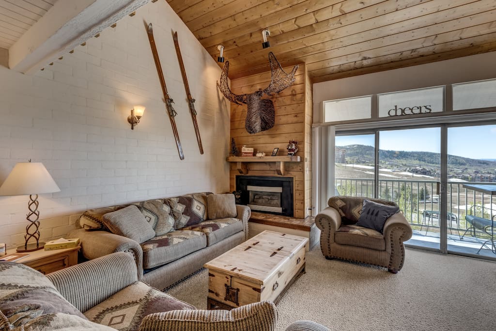 A cabin-style interior features modern flair and old school charm.
