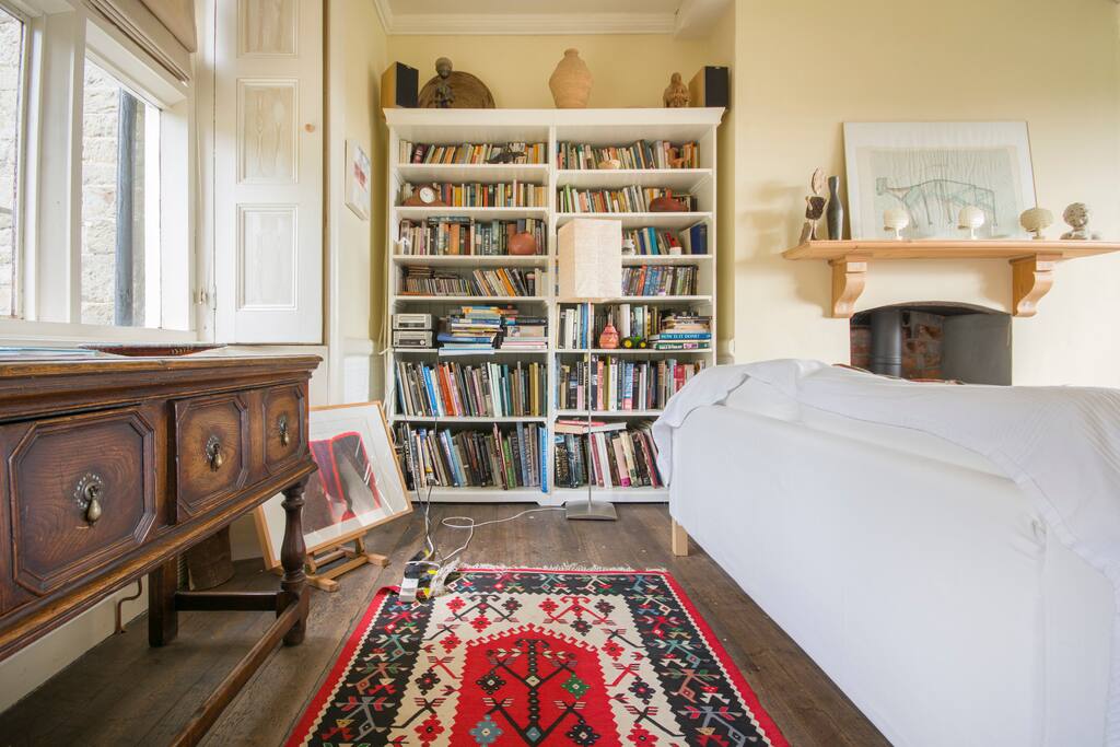 Living area with book and CD player