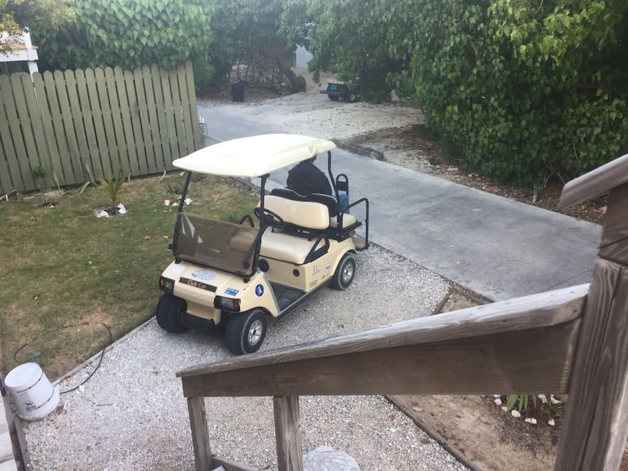 Electric Golf Cart with charger included in rental.