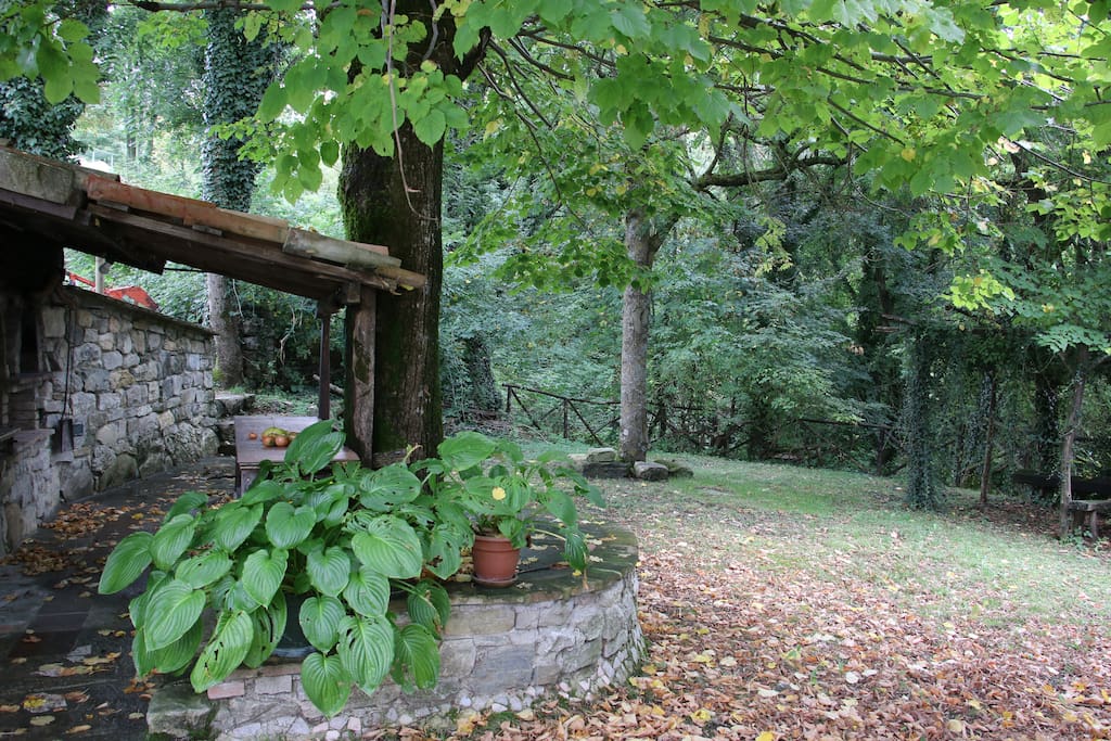 La zona barbecue con giardino