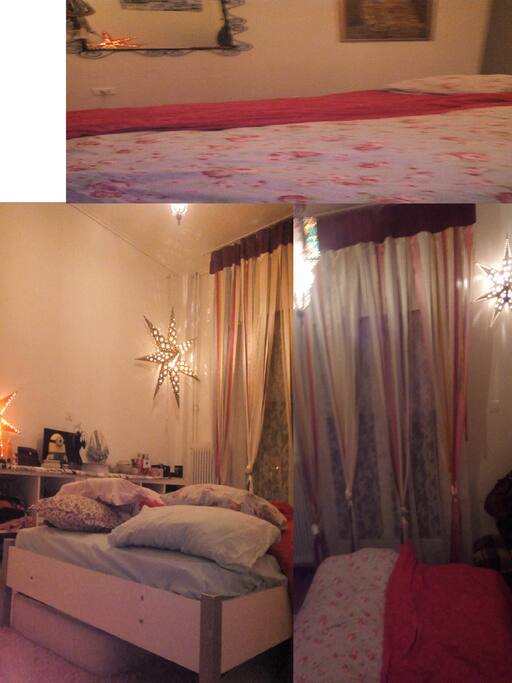 There is a double bed in the bedroom .