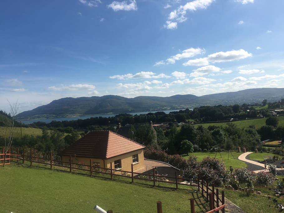 Carlingford Lough and the Cooley Mountains viewed from our cedar sunhouse