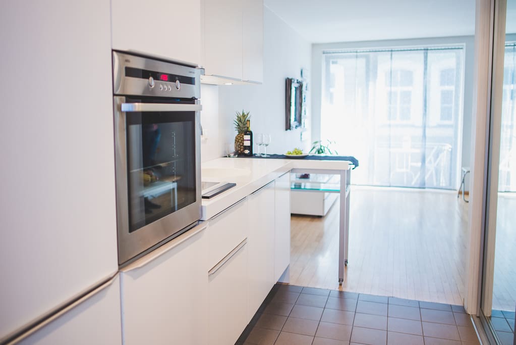 Kitchen equipped with all you need (stove, oven, dishwasher, fridge)
