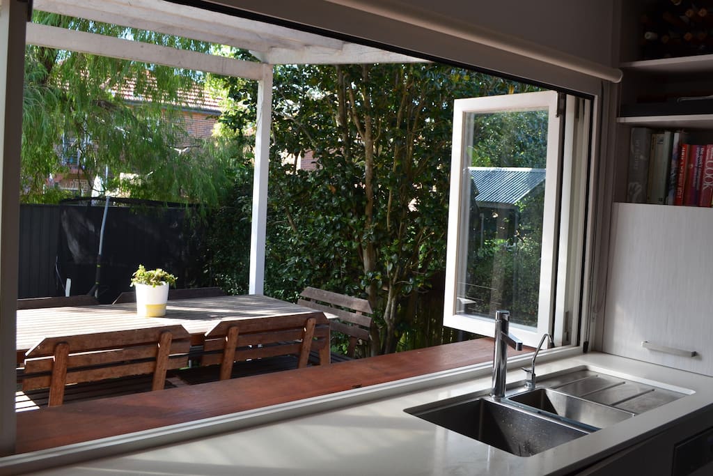 Outdoor deck looking out through Kitchen window