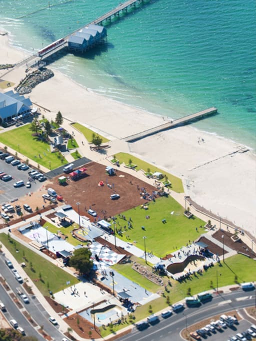 Busselton foreshore area with new skate park ideal for children of all ages and ability