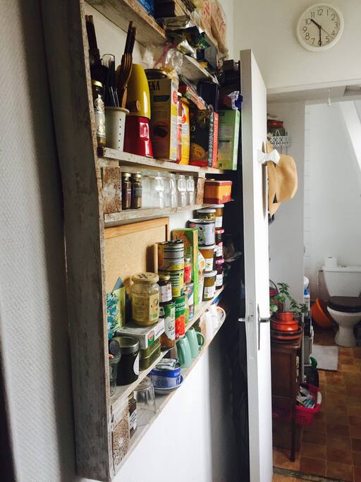 Kitchen going into the bathroom