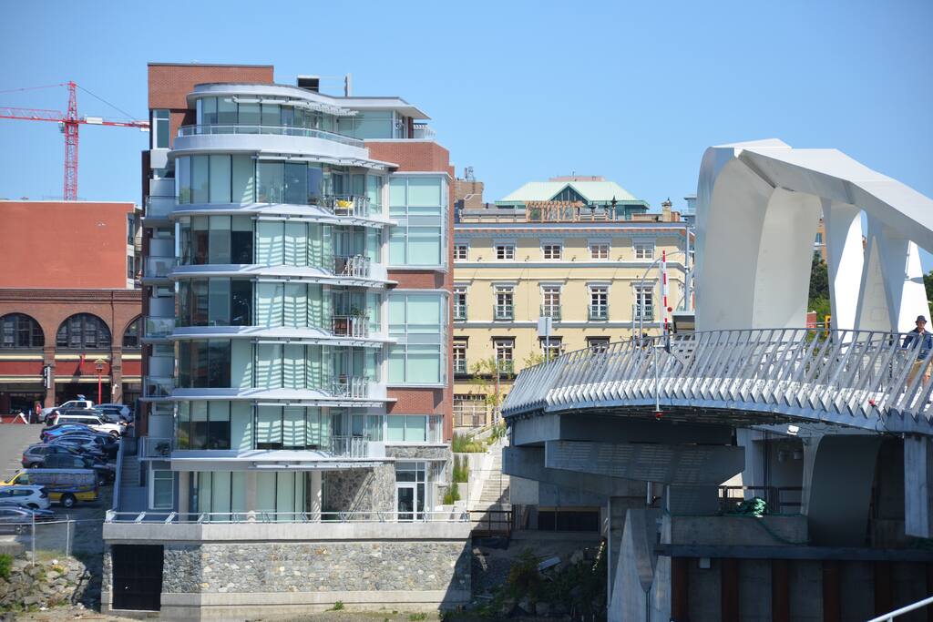 Outside view of the property and the newly built Johnson Bridge