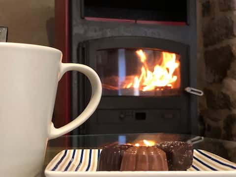 The Ria on foot from the door. Wood-burning stove