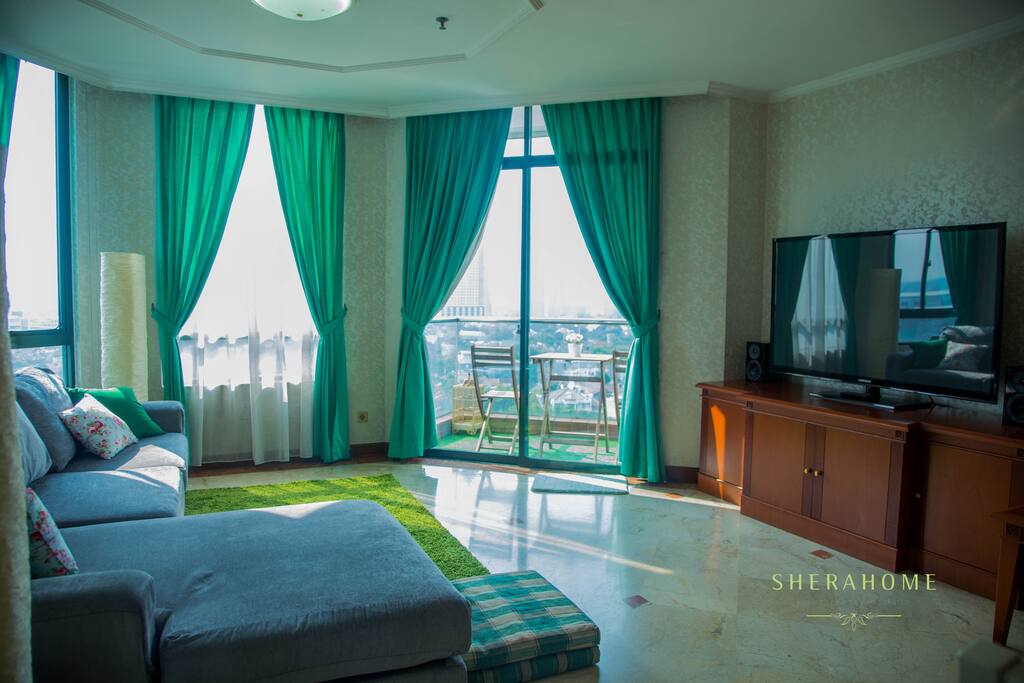 huge flat screen TV with local & international channels