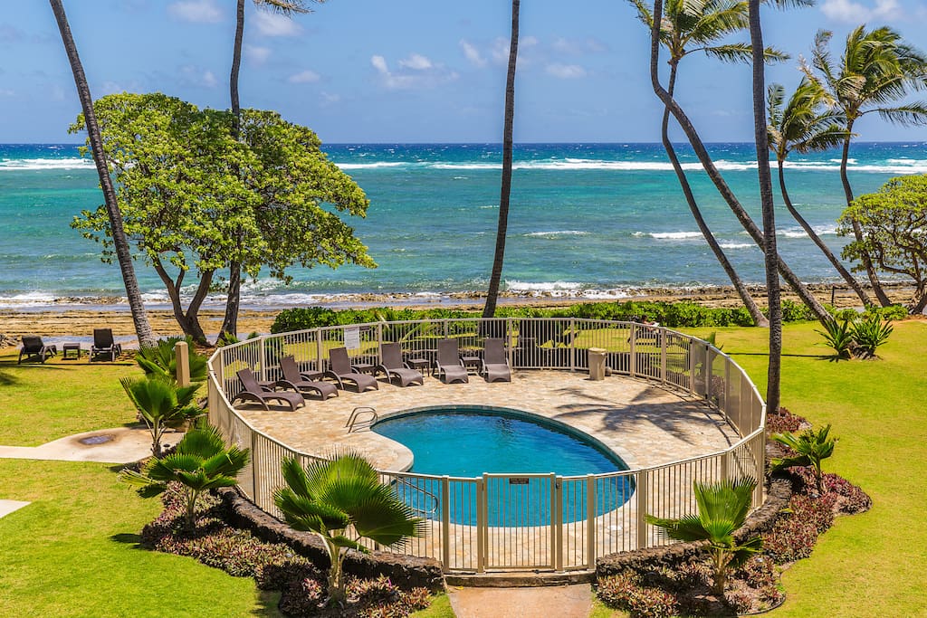 Pool and large lawn area invite outdoor play