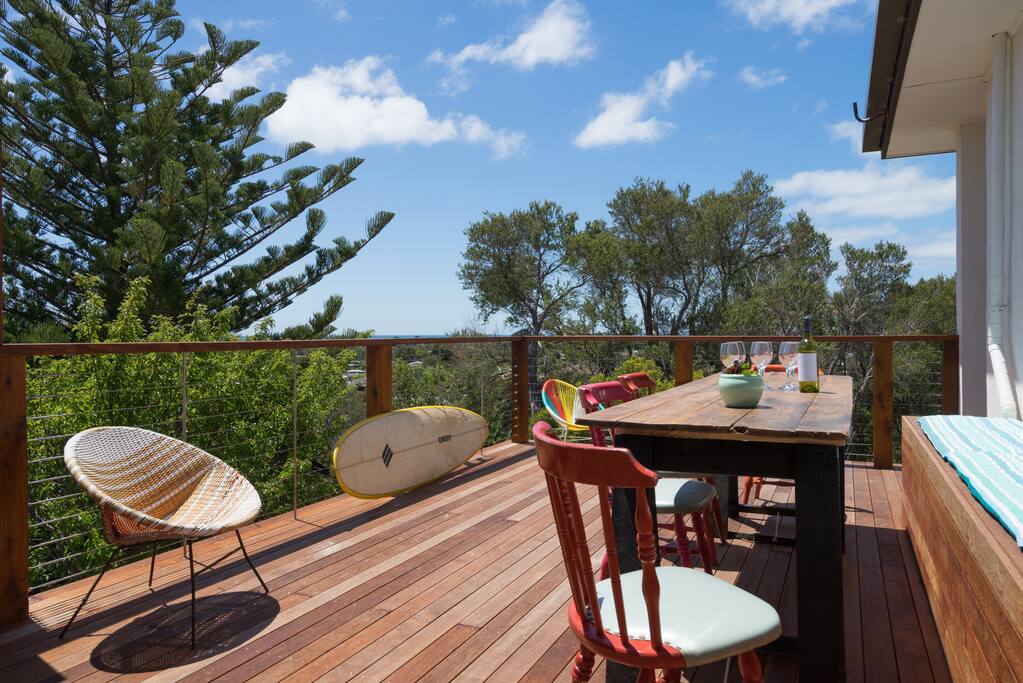 Balcony with bay views