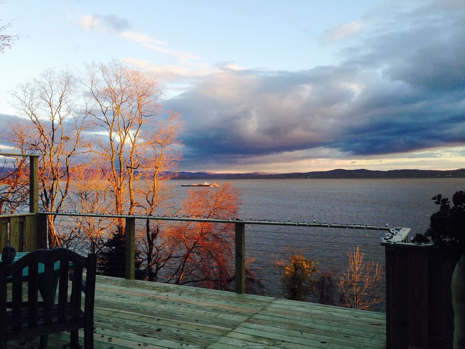 new deck at sunrise in autumn