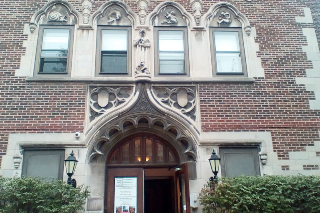 This vintage building is located on a historic street in Hyde Park.