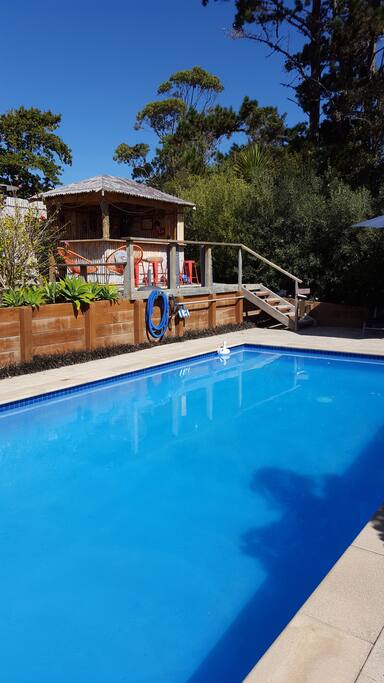 Pool area leading to the Tiki bar