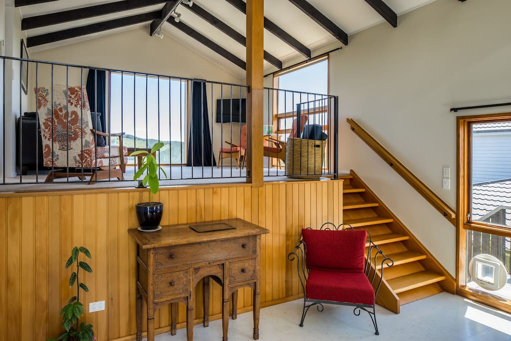 Mezzanine level has living and master bedroom