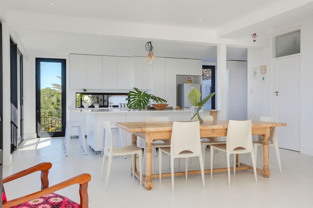 Dining area and brand new open-plan kitchen with large island for easy entertaining