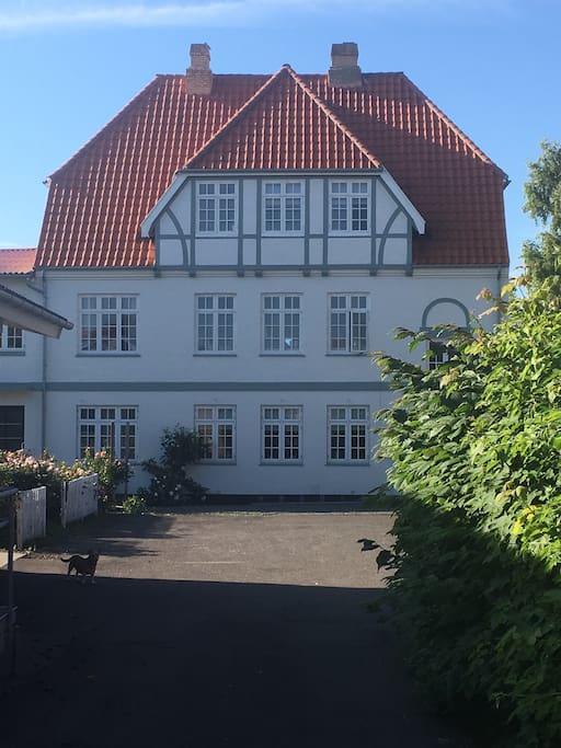 Huset set fra Havnegade, indkørsel ved lægehuset.