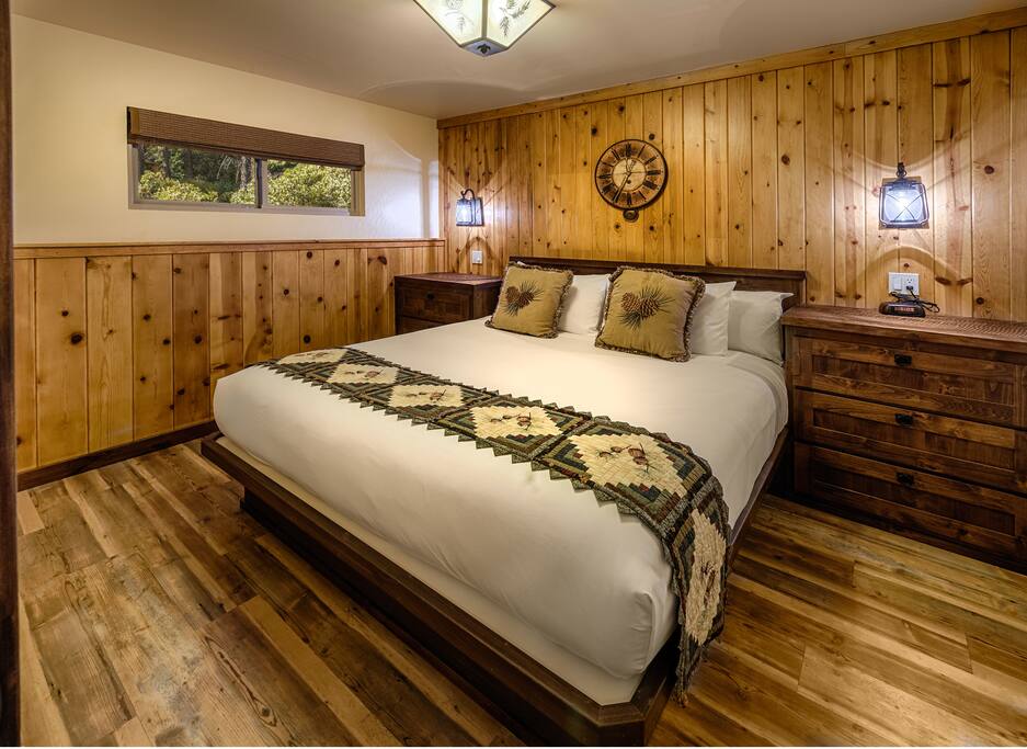Separate bedroom with a custom made eastern king size bed.