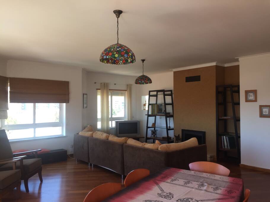 Living and dinning room with fireplace