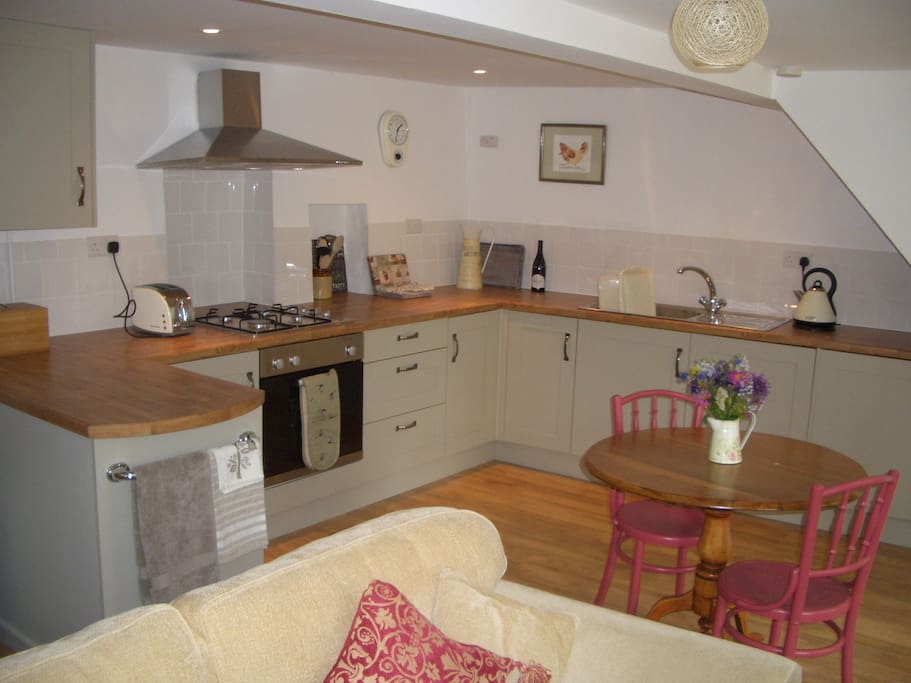 Fitted kitchen area of living room