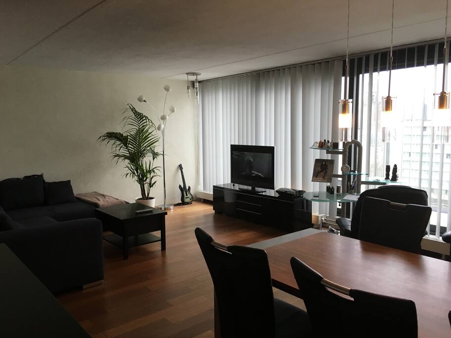 Living room with big Flat Screen TV (Dutch channels, BBC, ChromeCast) and Playstation 3.