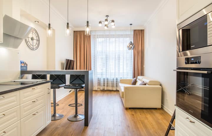 סלון עם ספה נפתחת. רוחב הספה הוא 160 ס"מ, יכולים לישון בה 2 אנשים. החלונות פונים לרחוב.