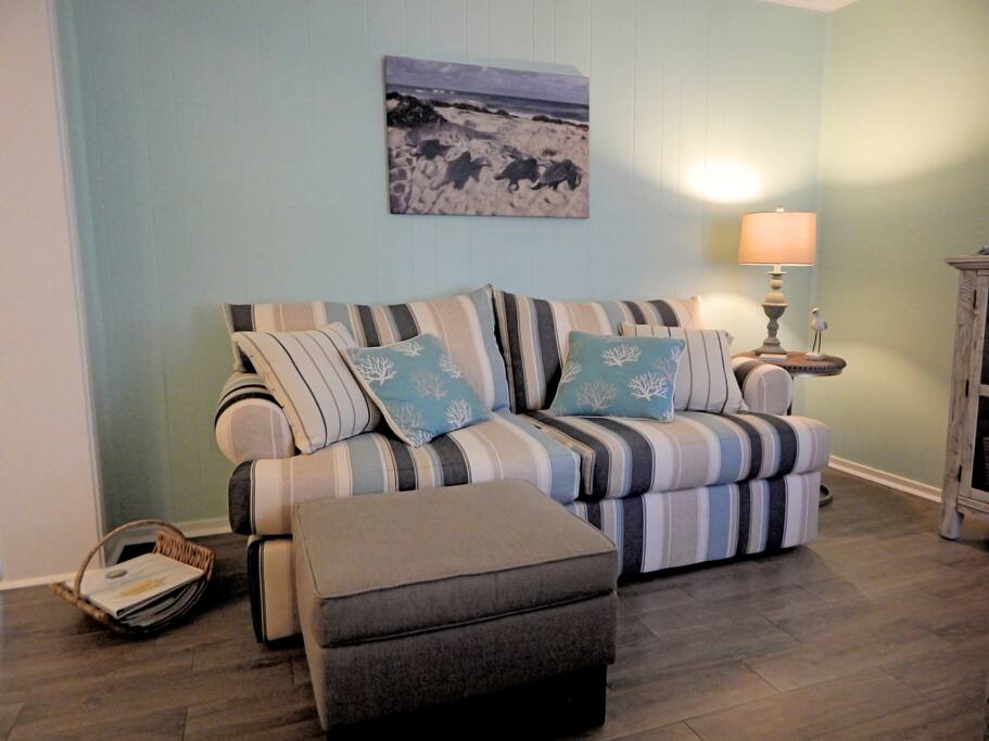 Beautiful, all newly renovated, 2 bedroom/2 bathroom condo. This sofa has a queen sleeper that is incredibly comfortable!
