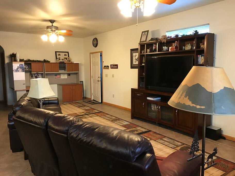 Living room, big screen tv, DVD's.