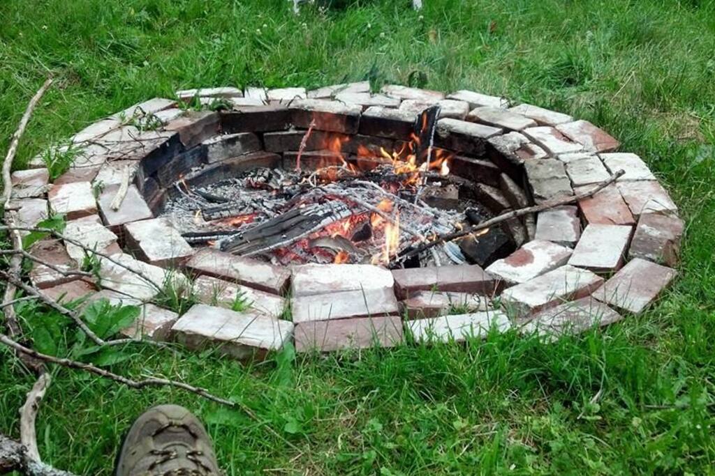 The fire pit in our backyard campsite