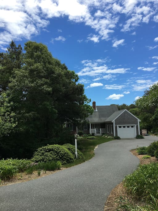 Private home at the end of the cul de sac bordered by Chatham Conservation land.