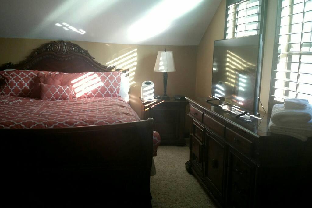 Comfortable king sized bed.