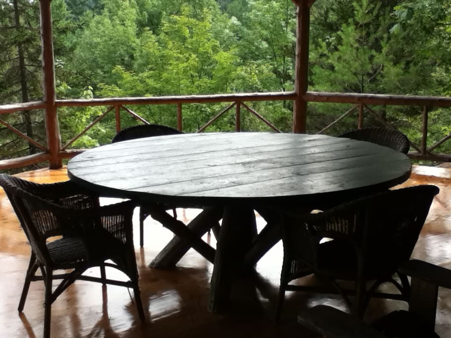 Table on large covered porch