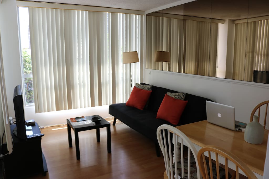 Cozy living space. Couch folds down into futon.
