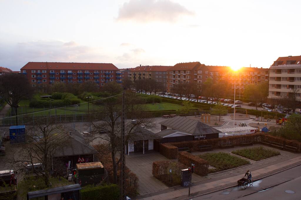 The Livingroom view over Philips Park with evening sun.