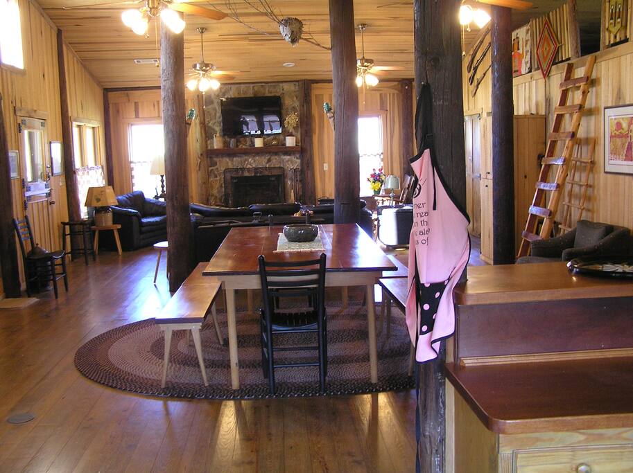 View from kitchen showing dining area and great room.