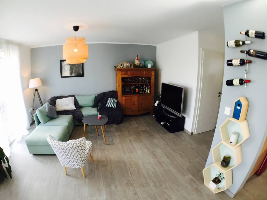The living room, with all its equipment ready to use for our guests