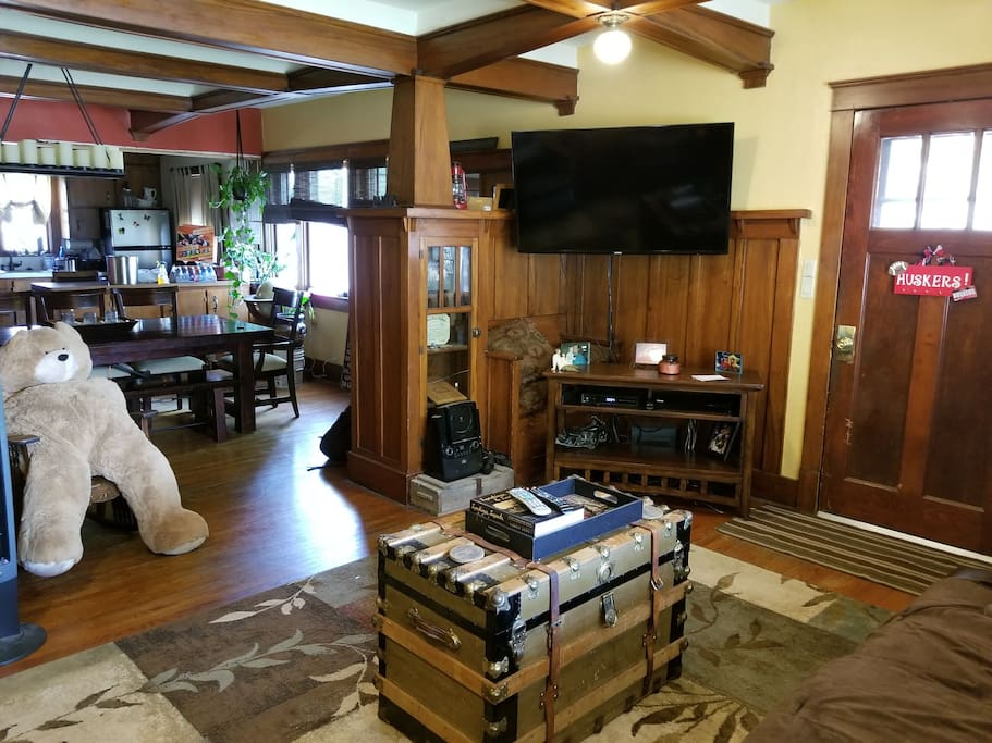 View from living room, a Craftsman style home, yet with an open floor concept.